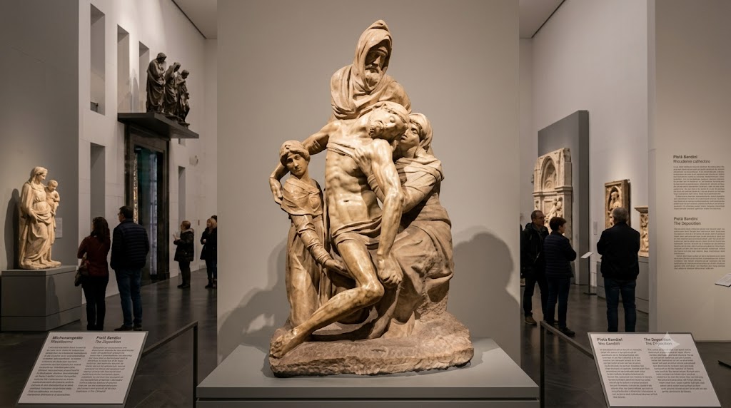 Michelangelo’s Pietà Bandini displayed inside the Museo dell’Opera del Duomo in Florence